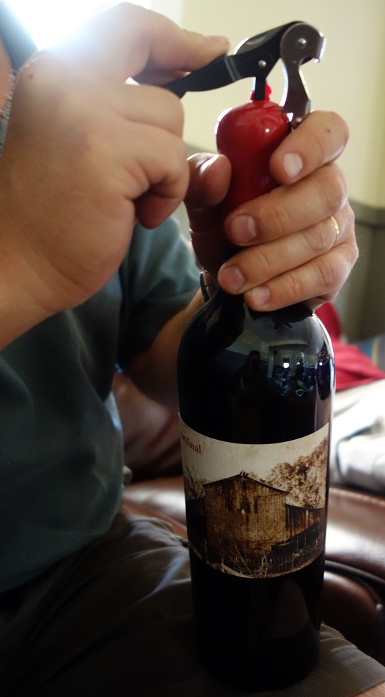 Insert the corkscrew and turn it through the wax and into the cork.